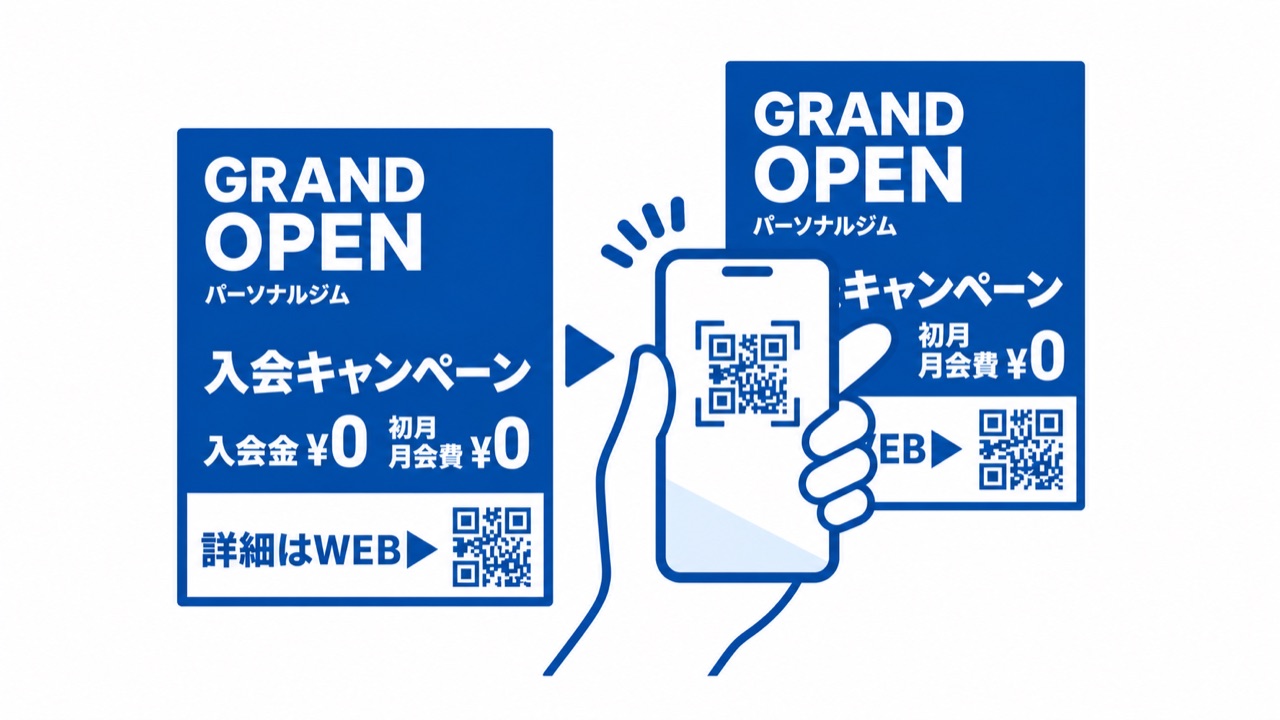 チラシのQRコードをスマートフォンで読み取るイメージ