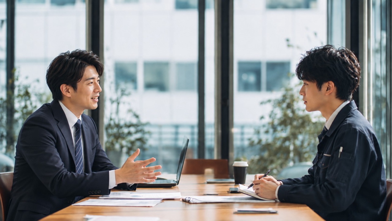 スタッフと面談する管理担当者